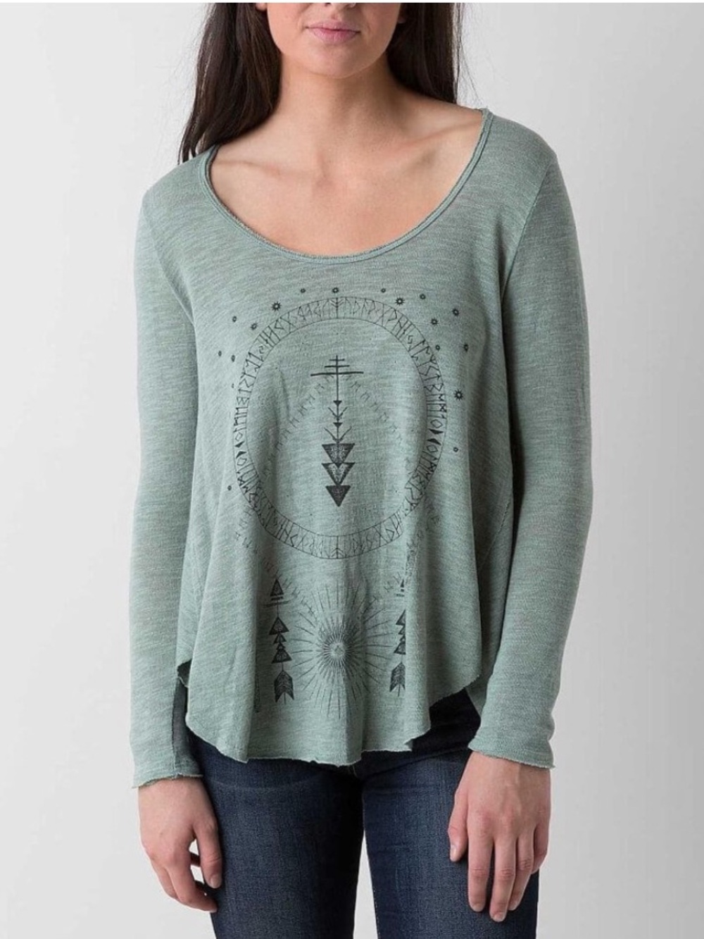 Project Social T Sage Green Long-Sleeve Graphic Scoop Neck Top